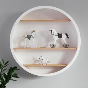 Montessori Round Nursery Shelf: Wooden Kids Bookcase