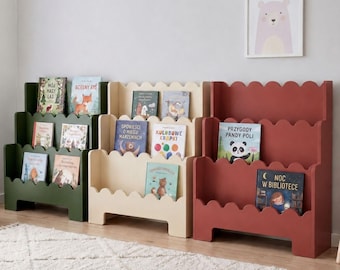 Colorful Montessori Bookshelf, Slim Toddler Bookcase, Nursery Shelves for Kids