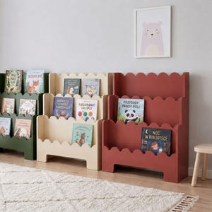 Colorful Montessori Bookshelf, Slim Toddler Bookcase, Nursery Shelves for Kids