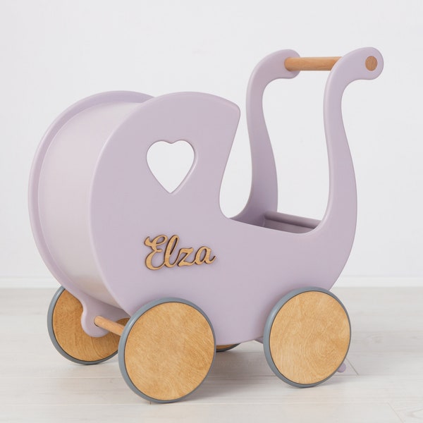 Personalized Doll Pram, Baby Push Walker, Retro Style Doll Carriage, Wooden Stroller Toy, Montessori Nursery Toys, Gifts for 1 Year Old Girl