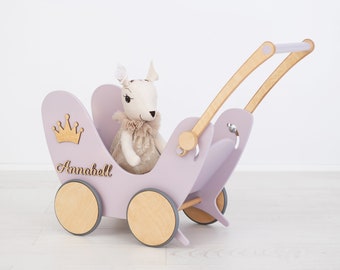 Lauflernwagen, Holz Kinderwagen Spielzeug, Puppenwagen & Bettzeug, Montessori Schiebewagen, Lauflernhilfe, Geburtstagsgeschenk Kleinkinder