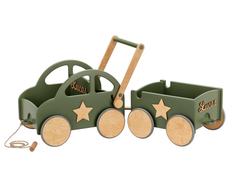 BABY CAR WITH Wheels Wooden Walker Wagon Cart Toddler Push Etsy
