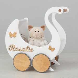 Wooden Go-Cart, Toddler Walker, Wheeled Vehicle, Montessori Toy for Girls, Doll Stroller, Custom First Birthday Gift, Doll Pram, Baby Buggy
