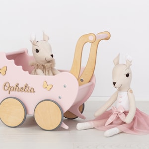 Eco Houten Speelgoed voor Peuters, Aangepaste poppenwagen, Witte kinderwagen poppen, Retro stijl kinderwagen, Poppenwagen voor babymeisjes
