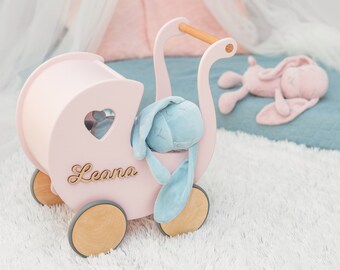 Handmade Wooden Doll Pram: Personalized Baby Girl Gift