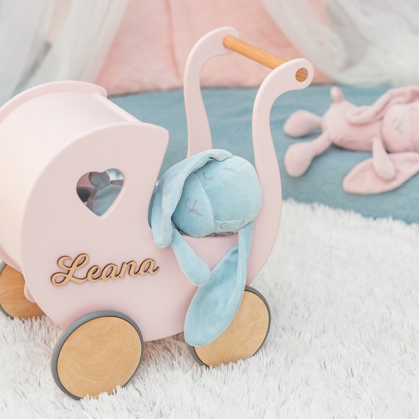 Handmade Baby Girl Gift - Wooden Toddler Walker,  Unique Personalized Toys - Best 1st Birthday Gift, Sweet Stroller Toy for One-Years-Old