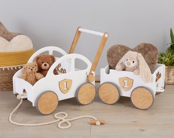 Laufwagenwagen aus Holz - Baby Schieber - Baby Aktivitäten - personalisiert mit Namen & Dekor - Sensorische Spielzeugaufbewahrung - BABY AUTO MIT Rädern