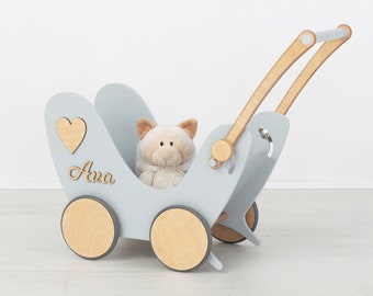 Push & Pull Along Toddler Walker, Montessori Wooden Stroller Toy, Personalized Baby Gift for 1 Yer Old, Unique Baby Boy and Girl Gift Idea