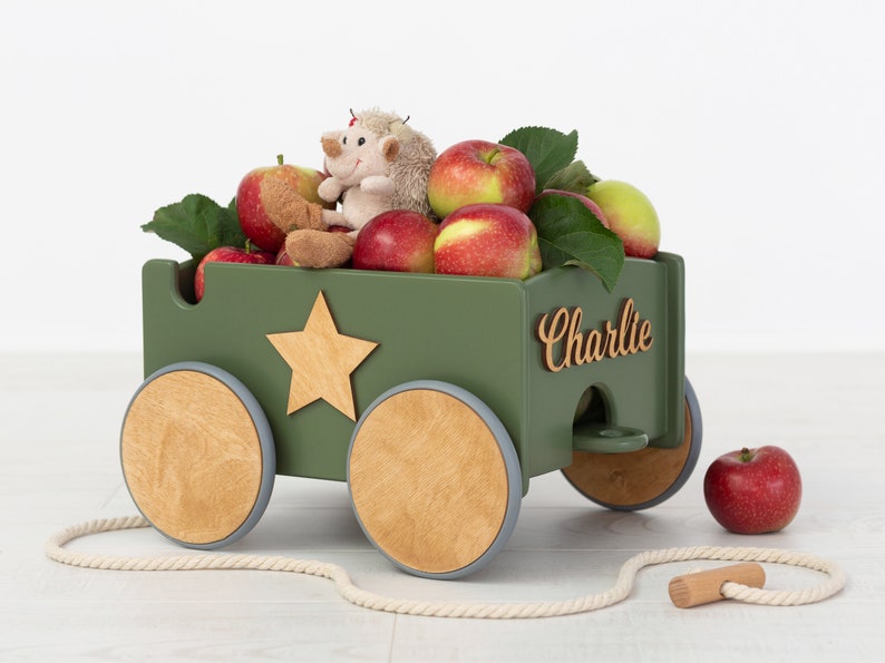 Kids Toy Box with Wheels | Wooden Baby Wagon | Pull Toy Wagon for Girl | Personalized Baby Girl Pull Toy Box | Montessori Toy | Pull Toy wit Wheels | Custom Toy with Name | Handmade Baby Girl Gift | First Birthday Gift for Girl | Montessori Baby Toy