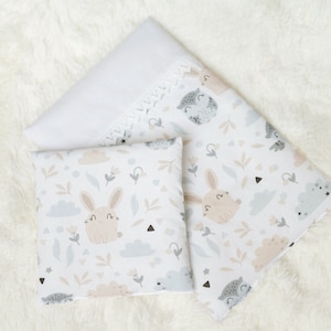 Doll Bedding Set: Cotton Pillow & Quilt with Bunny Print