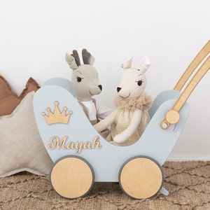 Baby and Peuter speelgoed, Aangepaste poppenwagen,Montessori Speelgoed voor Meisjes & Jongens, Poppenwagen met naam, 1e Verjaardagscadeau