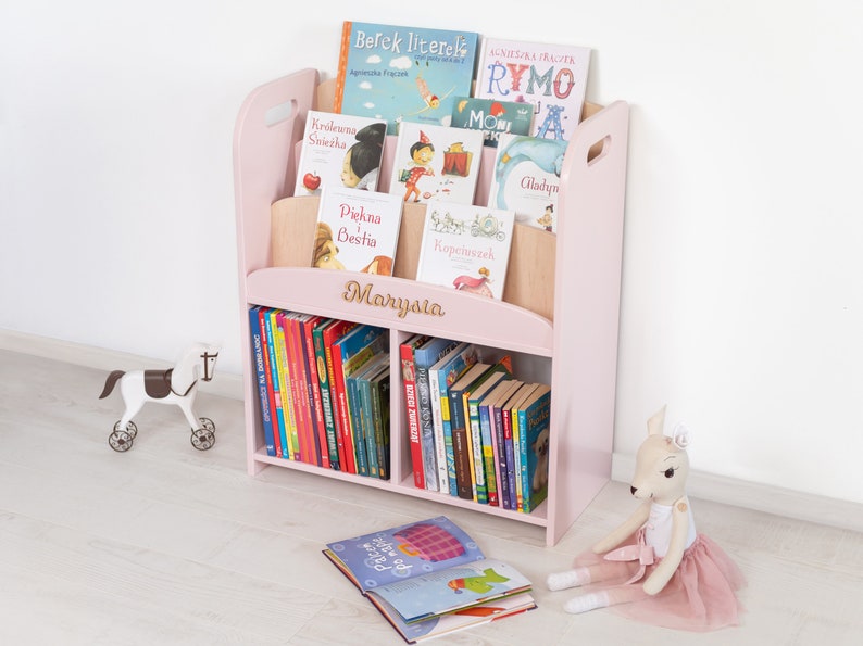 Librería Montessori rosa: estantería de madera para guardería y sala de juegos imagen 4