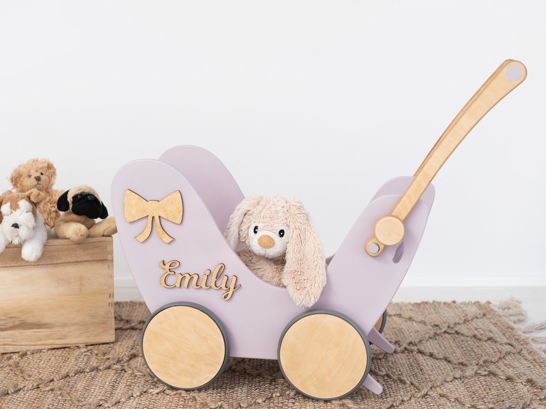 Wooden Doll Stroller Personalized Unique Gift Toy for 1 Year Old Girl