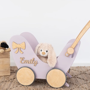 Baby Duwloper, Houten Duwstoet Speelgoed voor Peuter, Eerste Verjaardagscadeau voor Meisje, Gepersonaliseerde poppenwagen met naam, Looprek