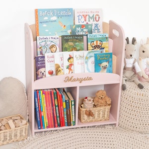 Librería Montessori rosa: estantería de madera para guardería y sala de juegos imagen 8