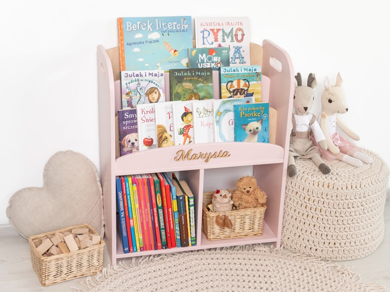 Librería Montessori rosa: estantería de madera para guardería y sala de juegos imagen 8