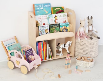 Wooden Montessori Bookcase | Books & Toys Storage | Front Facing Bookshelf |  Montessori Bookshelf | Kid's Room Toy Rack |  Toddler Bookcase