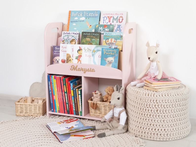 Librería Montessori rosa: estantería de madera para guardería y sala de juegos imagen 2