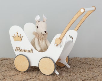 Personalisiertes Geschenk für Baby Mädchen, Holzwagen Spielzeug, Puppenwagen mit Namen für 1-3 Jahre alte Kleinkinder, Montessori Wagen