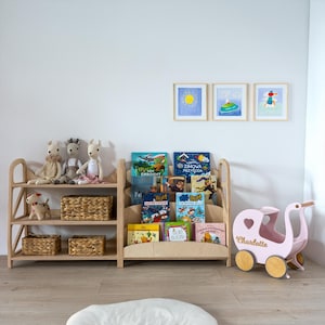 Montessori Bookshelf for Kids | Wooden Toddler Bookcase | Front Facing Book Storage | Personalized Nursery Shelf | Kids Library Organizer