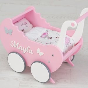 Peuterschuiver, Houten roze pop Wandelwagen, Duw speelgoed, aangepaste poppenwagen, eerste verjaardagscadeau, aangepast stuk speelgoed