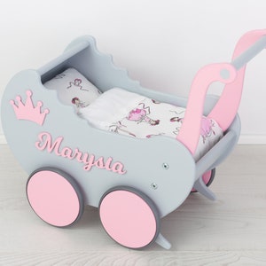 Handgemaakte Houten Poppenwagen met verstelbaar handvat, Premium Baby Speelgoed, Poppenwagen & Beddengoed, Peuterloper om te leren lopen