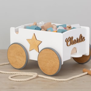 Geschenk für 1 Jahr alte Kinder,  Baby und Kleinkind Ziehspielzeug,  1. Geburtstag Jungen & Mädchen,  Ziehendes Spielzeug,  Holzwagen Wagon