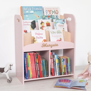 Librería Montessori rosa: estantería de madera para guardería y sala de juegos imagen 5