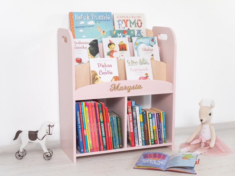 Librería Montessori rosa: estantería de madera para guardería y sala de juegos imagen 5