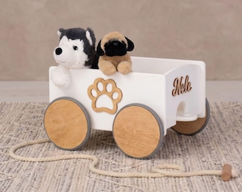 子供用車輪付きカスタムカラー木製おもちゃ収納、引っ張るおもちゃ箱