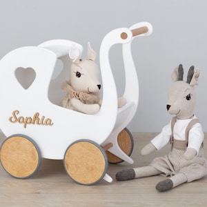 Custom Baby & Toddler Toys, Wooden Doll Pram, Montessori Play Cart, Stroller with Name, Doll Carriage, Boho Nursery Toys, 1st Birthday Girl