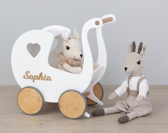 Caminador de bebé, Carrito de la compra para niños, Juguete de empuje Montessori, Cochecito de Muñeca con Nombre, 1er Cumpleaños Niña