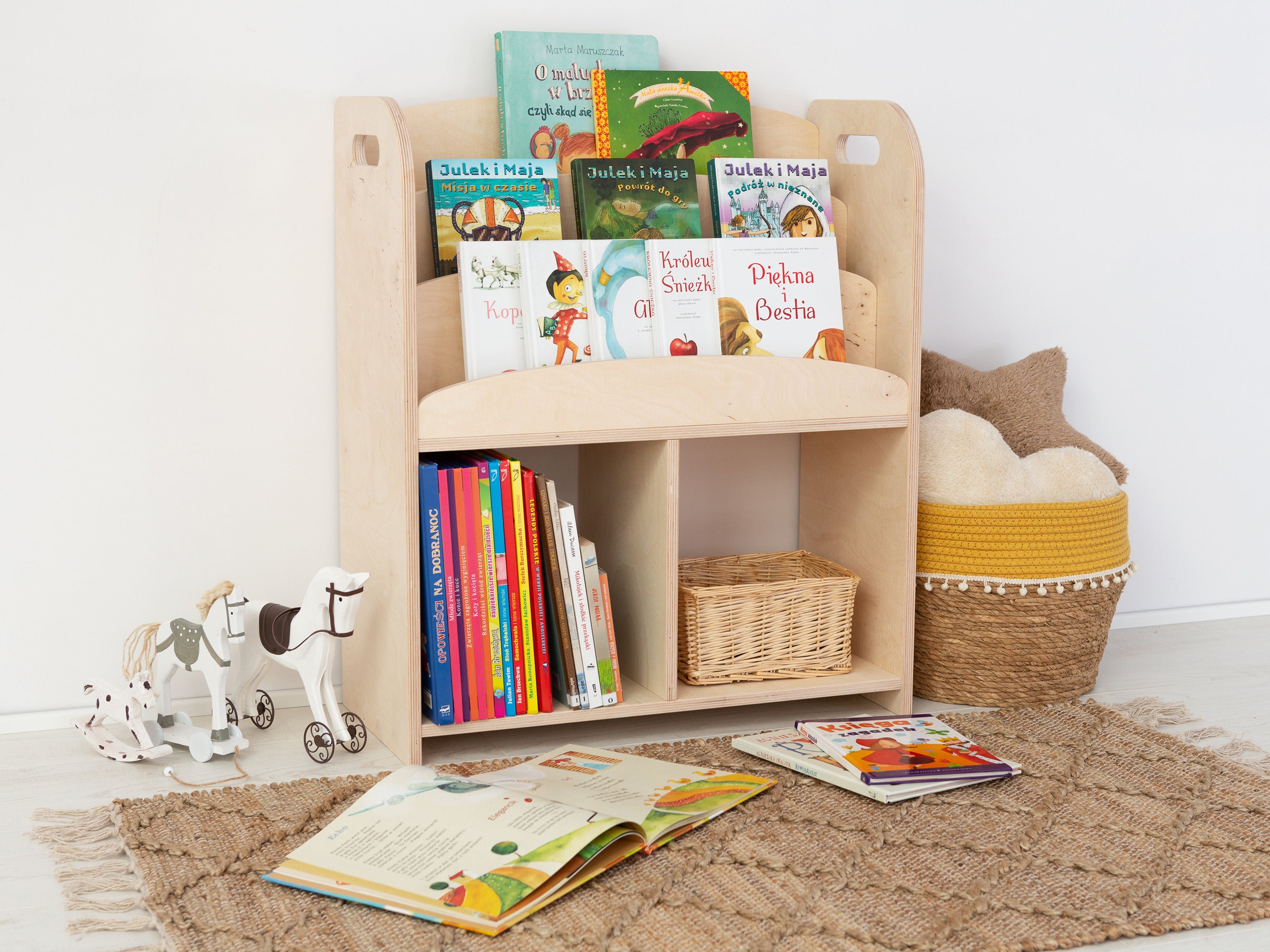 Rustic State Organizador de madera para libros para niños con divisor  ajustable, estantería de piso y escritorio, soporte para exhibición de  juguetes