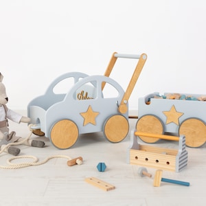 Wooden Toddler Walker Baby Push Toy Car with Wheels, Custom Baby Walker Vehicle Montessori Toy. Unique Personalized 1st Birthday Gift image 1