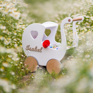 Duwstang voor babymeisjes, Houten wandelaar peuters, Eerste Verjaardagscadeau voor Meisje, Gepersonaliseerde poppenwagen met naam, Looprek