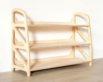 Montessori toy shelf for nursery & playroom | 3-tier birch organizer 100 cm