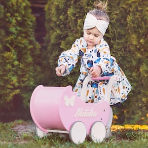 Houten kinderwagen voor poppen, Peuter Speelgoed, Cadeau Eerste Verjaardag & Kerstmis, Baby Foto Prop, Poppen buggy, Kinderkamer speelgoed