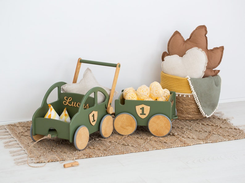 BABY CAR WITH Wheels Wooden Walker Wagon Cart Toddler Push Etsy