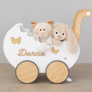 Handmade Wooden Toys for Kids, Baby Pushchair, Children's Doll Carriage, Pram Toy & Bedding, Toddler Walker for learning to walk, Push Cart