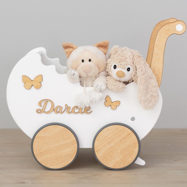 Handmade Wooden Toys for Kids, Baby Pushchair, Children's Doll Carriage, Pram Toy & Bedding, Toddler Walker for learning to walk, Push Cart