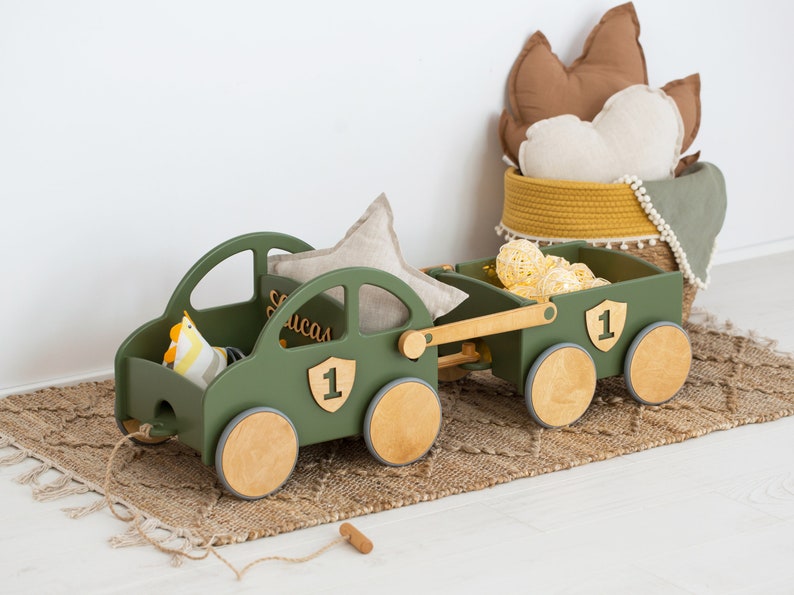 BABY CAR WITH Wheels Wooden Walker Wagon Cart Toddler Push Etsy