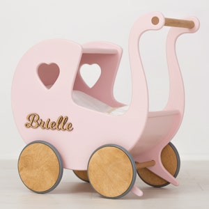 Unique 1st Birthday Gift for Toddler, Wooden Pushchair, Personalized Stroller Toy, Boho Doll Pram for One Year Old Baby Girl, Doll Push Cart