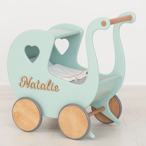 Handmade Wooden Toys for Kids, Baby Pushchair, Children's Doll Carriage, Pram Toy & Bedding, Toddler Walker for learning to walk, Push Cart
