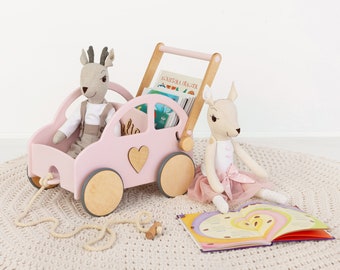 Lauflernhilfe für Mädchen | Schiebe- und Ziehspielzeugauto | Montessori Babyspielzeug | Lauflernhilfe aus Holz für Kleinkinder | Personalisiertes Spielzeugauto | Geburtstagsgeschenk für Mädchen