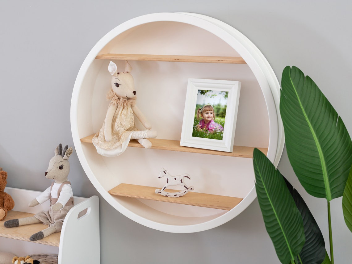 Wooden Round Wall Shelf Modern Shelf for Kid's Room Etsy