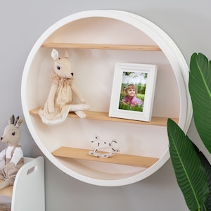 Wooden Round Wall Shelf: Modern Montessori Nursery Decor