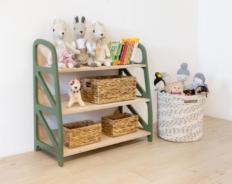 Handmade Montessori Bookshelf: 3-Tier Wooden Nursery Organizer