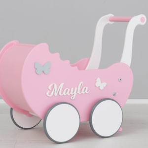 Baby Walker, Houten Wandelwagen Speelgoed, Duwstang 1-3 jaar oude, Roze poppenwagen & beddengoed, Montessori Speelgoed, 1e Verjaardag Meisje