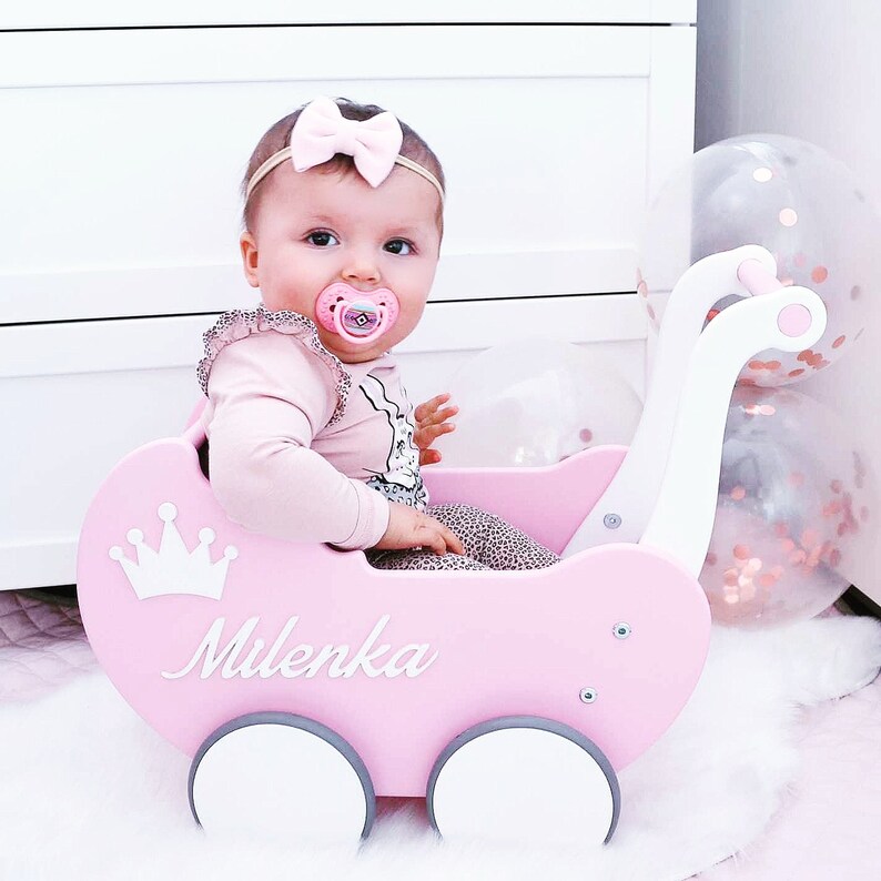 Doll Pram 1st Birthday Gift Wooden Stroller Toy Custom Etsy