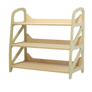 Montessori shelf in Soft Curry color – wooden toy storage shelf for kids storage, nursery furniture and kids play corner.